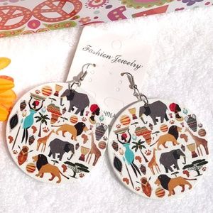 New! Large Boho Earrings African Wood Dangles
